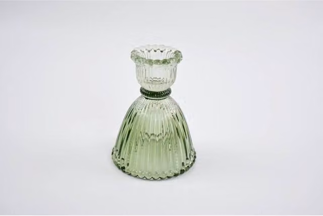 KDMD Vintage Green Glass Taper Candle Holder for Tabletop