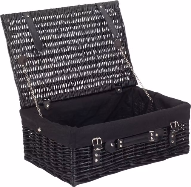 Red Wicker Picnic Basket with Black Willow and Black Lining, W: 46 cm – 1
