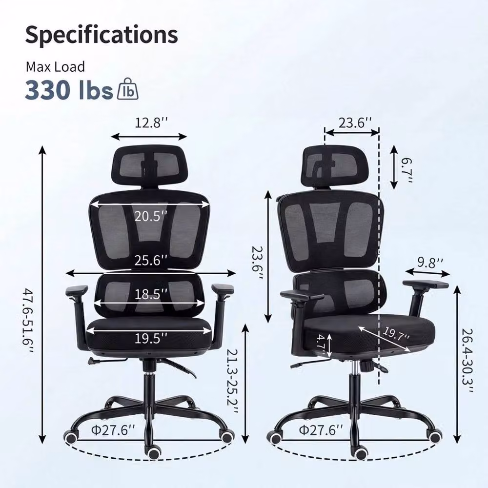 ERGOVEXA Mesh Back Swivel Office Chair with Headrest and Armrests in Black – 2