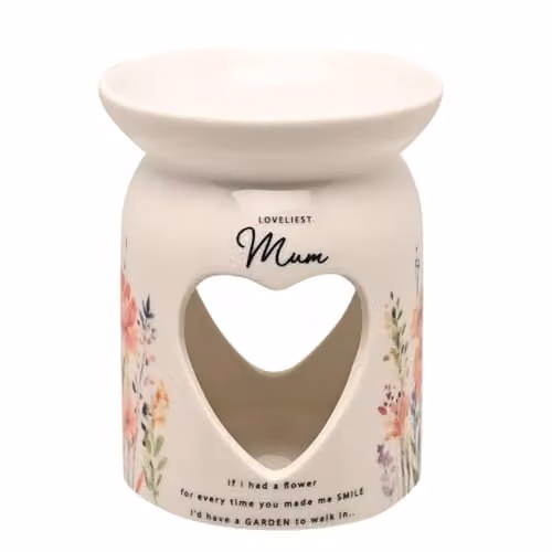 Widdop and Co Cottage Garden Ceramic Wax Melt Burner with Sentiment Wording in Multicolour and White