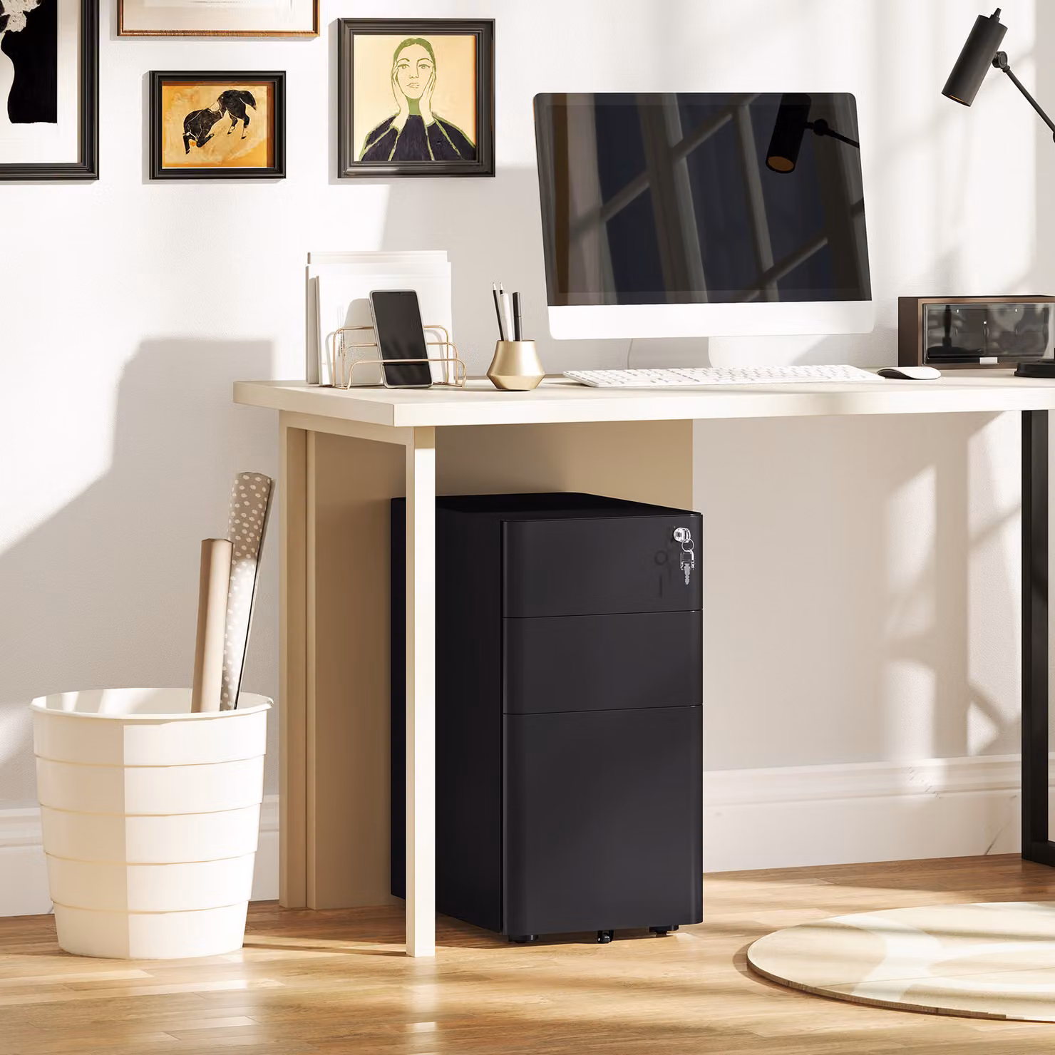 Vinsetto 3-Drawer Metal Filing Cabinet with Lock in Matt Black – 8