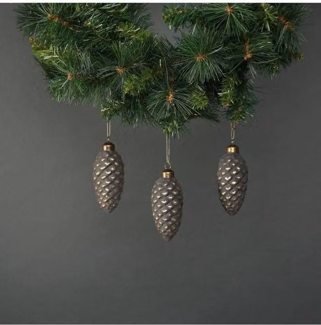 KDMD Luna Glass Pine Cone Bauble Set of 4 in Grey, Gold and Silver