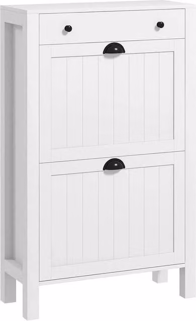VOGREX White Narrow Wall Mounted Shoe Cabinet with 2 Tilting Compartments and Internal Shelves