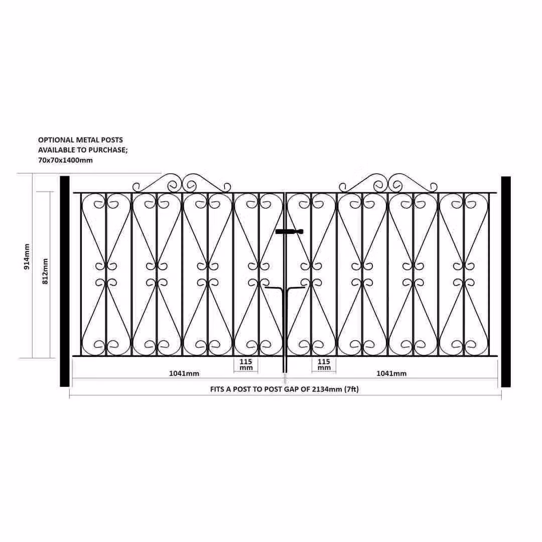 Burbage Iron Craft Regent Scroll Double Swing Driveway Gate, Black, W: 213.4 cm, H: 91.4 cm – 2