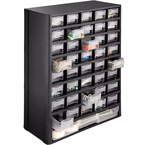 tectake Set of 2 Screw Organiser Boxes with 41 Transparent Drawers, Black, W/D/H: 30 x 13.5 x 45 cm – 2