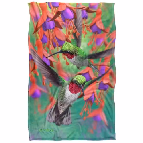 JQ Licensing Royce Mcclure Hummingbirds and Flowers Silky Touch Super Soft Floral Throw Blanket, Multicolour, W: 91 cm, D: 147 cm – 1