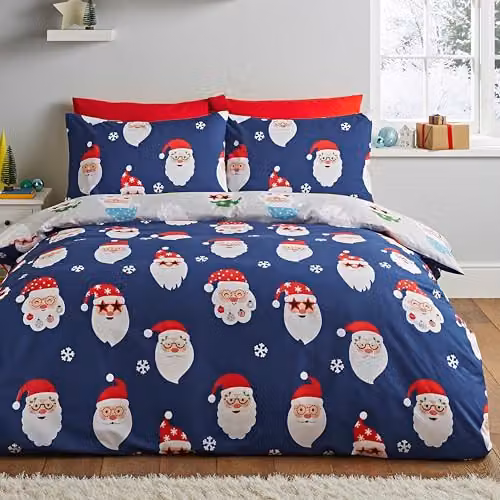 Catherine Lansfield Christmas Santa Spec-Tacular Reversible Duvet Cover and Pillowcase Set, Grey, W: 135 cm, D: 200 cm – 3