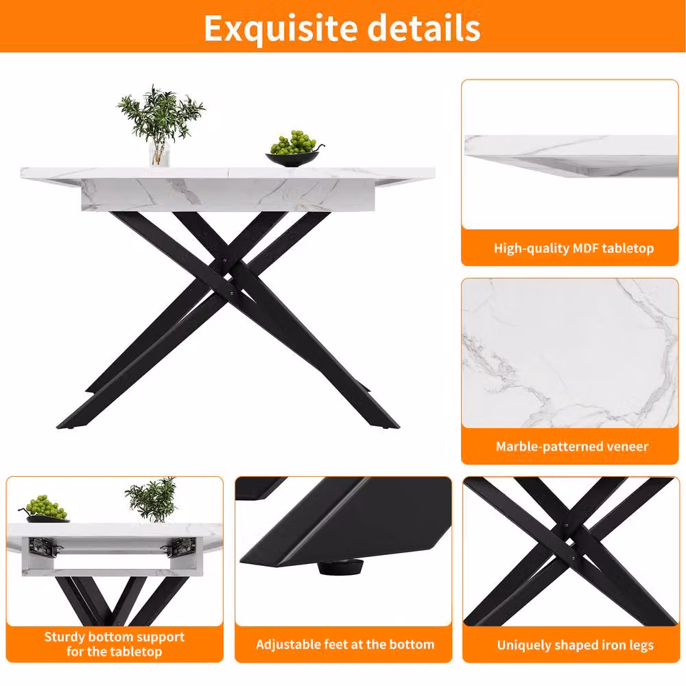 BTM Extendable Rectangular Dining Table in White and Black, W/D/H: 120 x 80 x 76.5 cm – 3