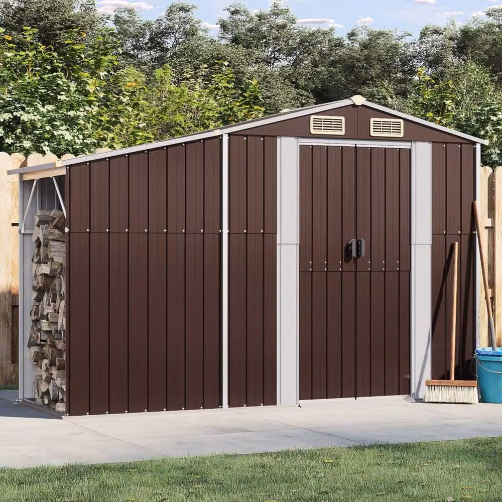 Berkfield Home Garden Shed in Brown, Galvanised Steel and Plastic, W/D/H: 277 x 93 x 179 cm – 2