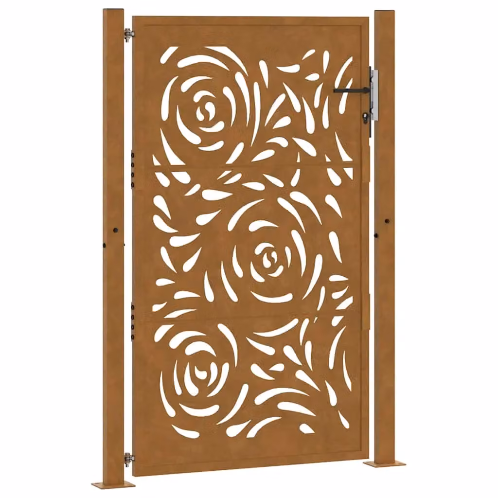 Berkfield Brown Weathering Steel Garden Gate with Flame Design, W: 105 cm, H: 155 cm – 2