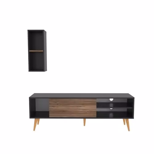 DECOROTIKA Rans TV Stand and Wall Shelf Unit with Cable Management, Black, W: 160 cm, H: 53.5 cm, D: 35 cm – 1
