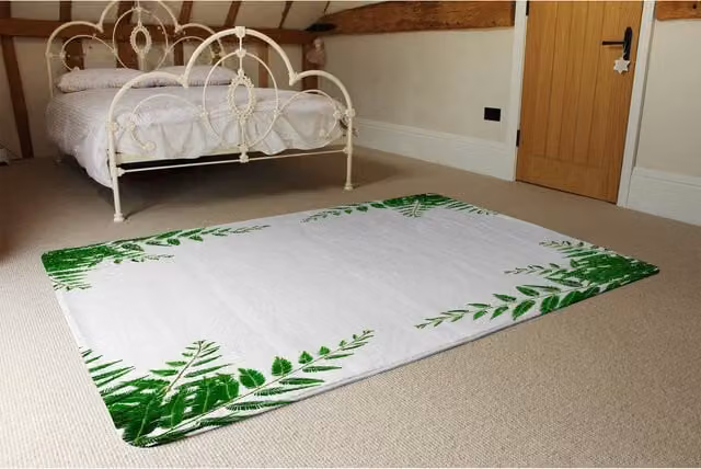 Benjamin Tate Design LTD Green Botanicals Floral Wool Designer Rug in Green and White, Width: 230 cm