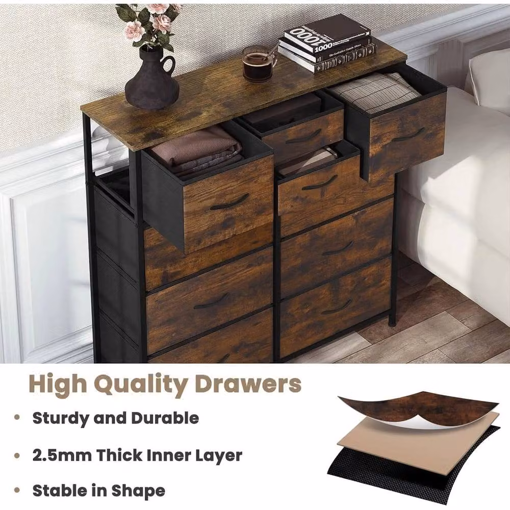 NESTLUNE 10 Drawer Metal Chest of Drawers Storage Unit in Brown and Black, W: 100 cm, D: 60 cm – 3