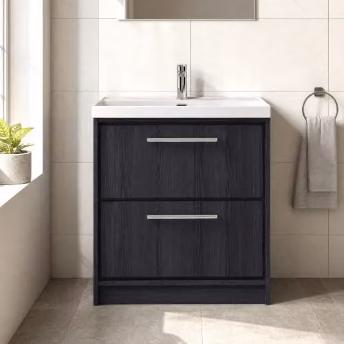 Balterley Floor Standing Bathroom Vanity Unit with Basin and 2 Soft Close Drawers, Graphite Grey, W/D/H: 81.0 x 46.0 x 85.0 cm – 2