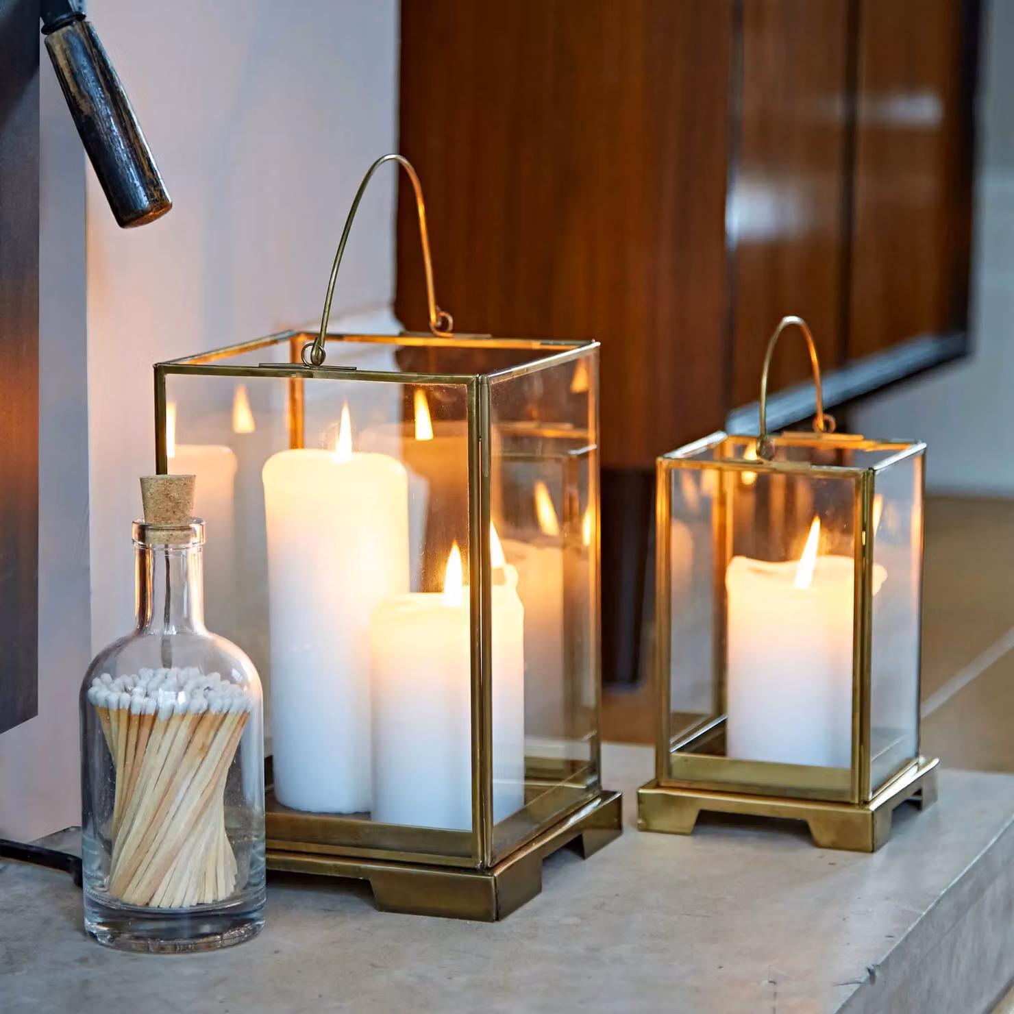 Paper High Antique Effect Brass Candle Lantern in Gold and Bronze, Large, W/D/H: 23.0 x 15.0 x 15.0 cm – 2