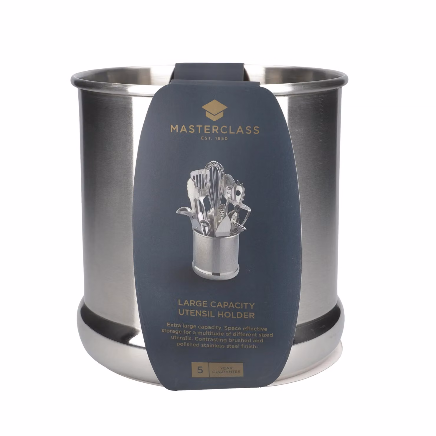 MasterClass Extra Large Stainless Steel Kitchen Utensil Holder, Silver, W/D/H: 18 x 18 x 18 cm – 3