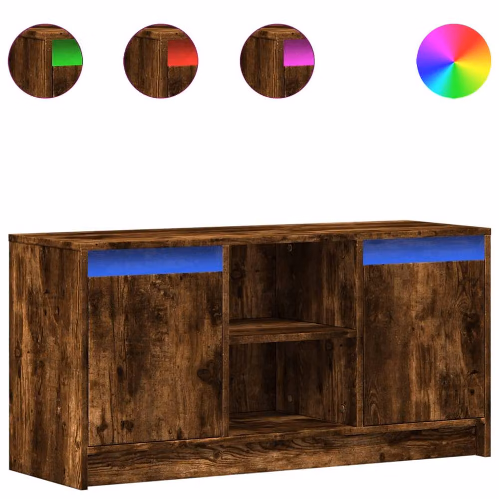 Berkfield Home TV Cabinet with LED in Smoked Oak Brown, W/D/H: 100 x 34 x 50 cm – 3