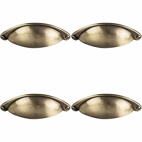 Loops 4 Pack Traditional Cup Pull Handles in Brushed Brass, W: 10.4 cm, H: 2.6 cm, Fixing Centres: 6.4 cm