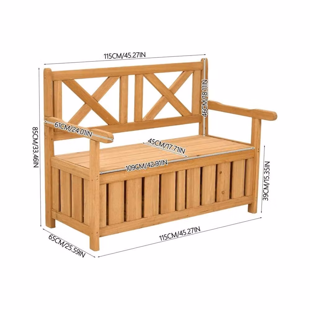 EONLION Natural Wooden Outdoor Storage Bench Box in Brown for your Garden or Terrace, Width: 100 cm – 2