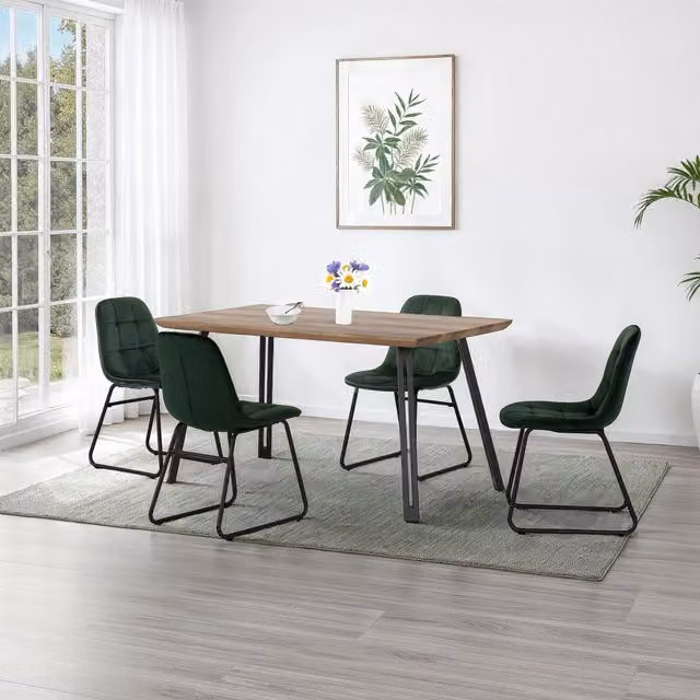 Seconique Quebec Oak Effect Rectangular Dining Table and 4 Lukas Green Velvet Chairs – 2