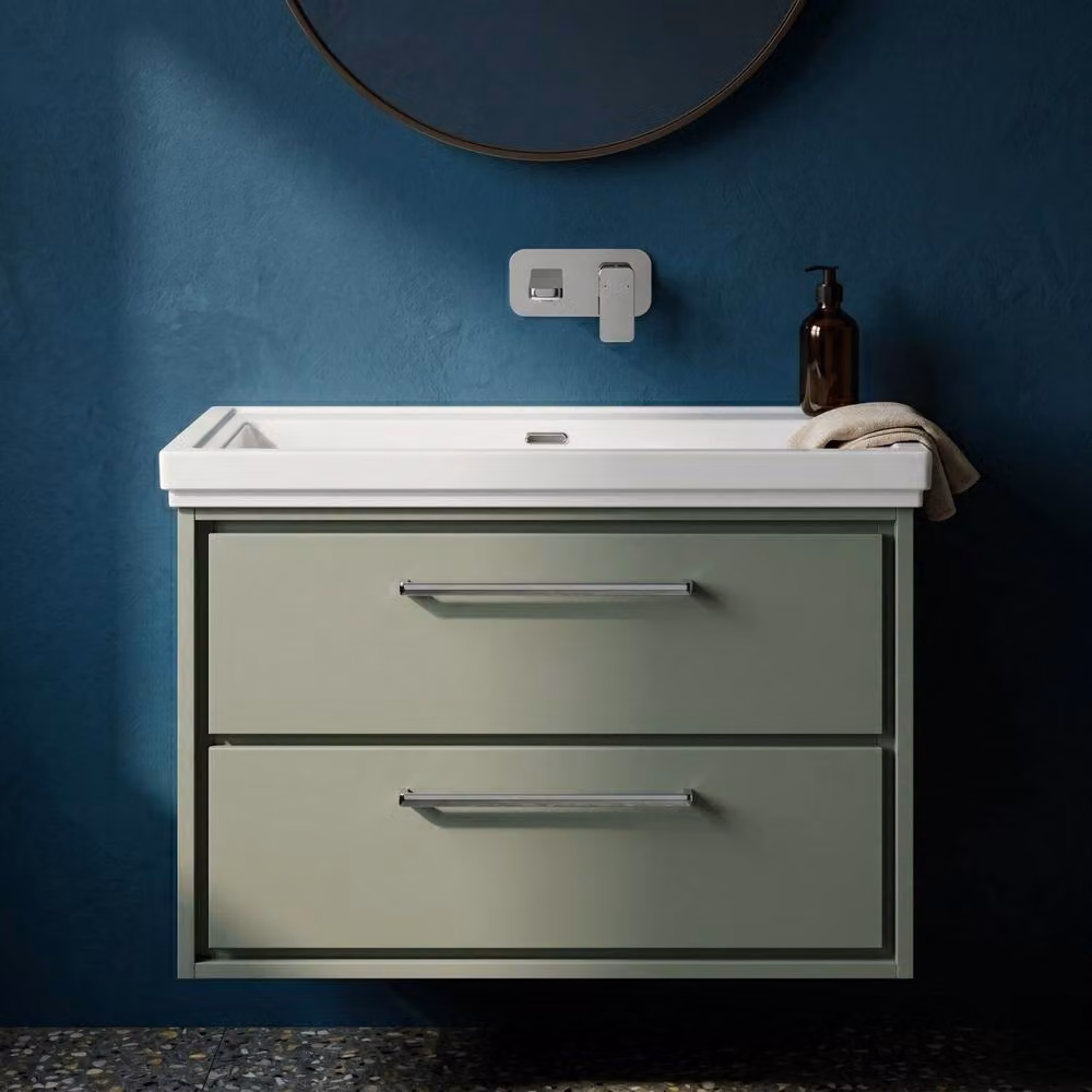 Balterley Wall Hung 2-Drawer Bathroom Vanity Unit with Basin in Fern Green, W/D/H: 83.0 x 47.1 x 60.6 cm – 3