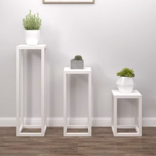 Berkfield Home 3 Piece Rustic White Solid Wood Pine Plant Stand Set
