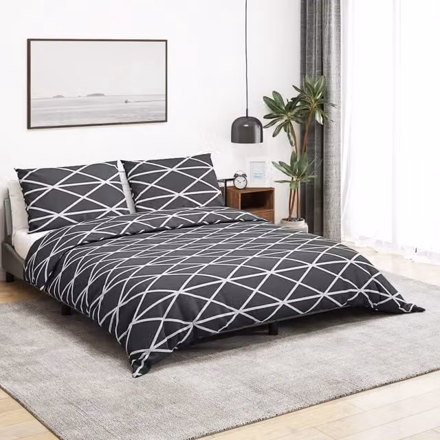 Berkfield Home Grey Cotton Duvet Cover and Pillowcase Set, W: 140 cm, L: 200 cm