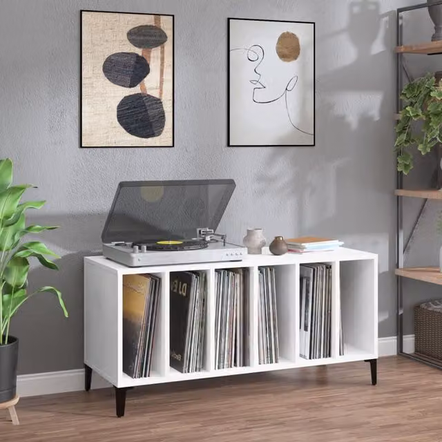 Berkfield Home White Industrial Record Cabinet W/D/H: 100 x 38 x 48 cm