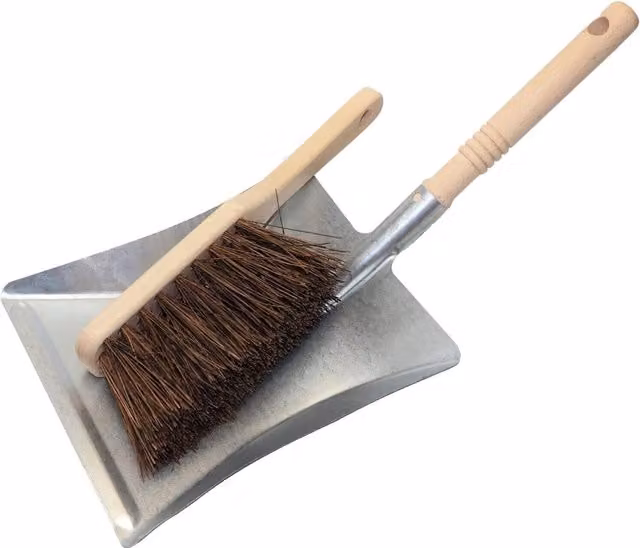 SolaDirect Stiff Bassine Hand Brush and Long Handle Metal Dustpan Set, Brown, Brush Width: 28 cm