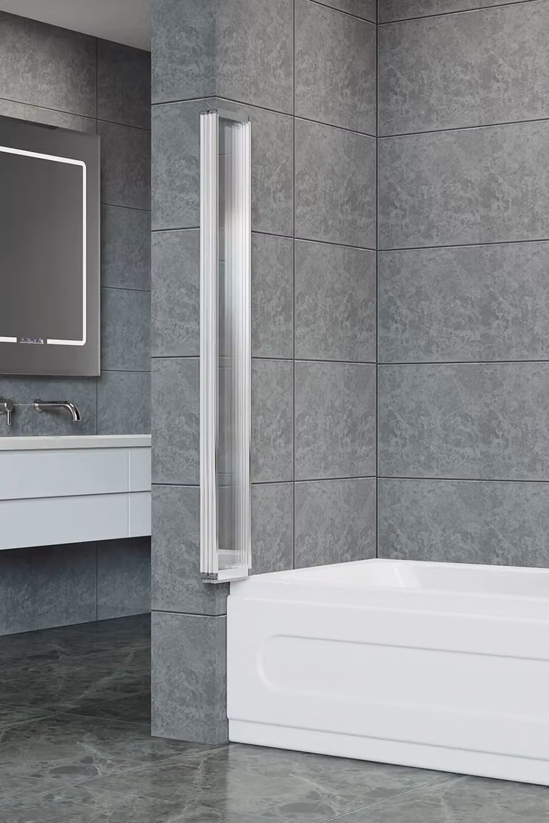 Living and Home 4-Panel Folding Bath Shower Screen in Clear with Silver Frame, W/D/H: 140 x 80 x 4 cm