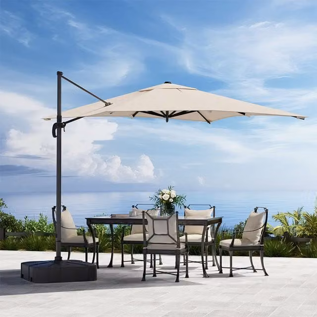 Komore Rotating Square Cantilever Garden Parasol with Fillable Base in Beige