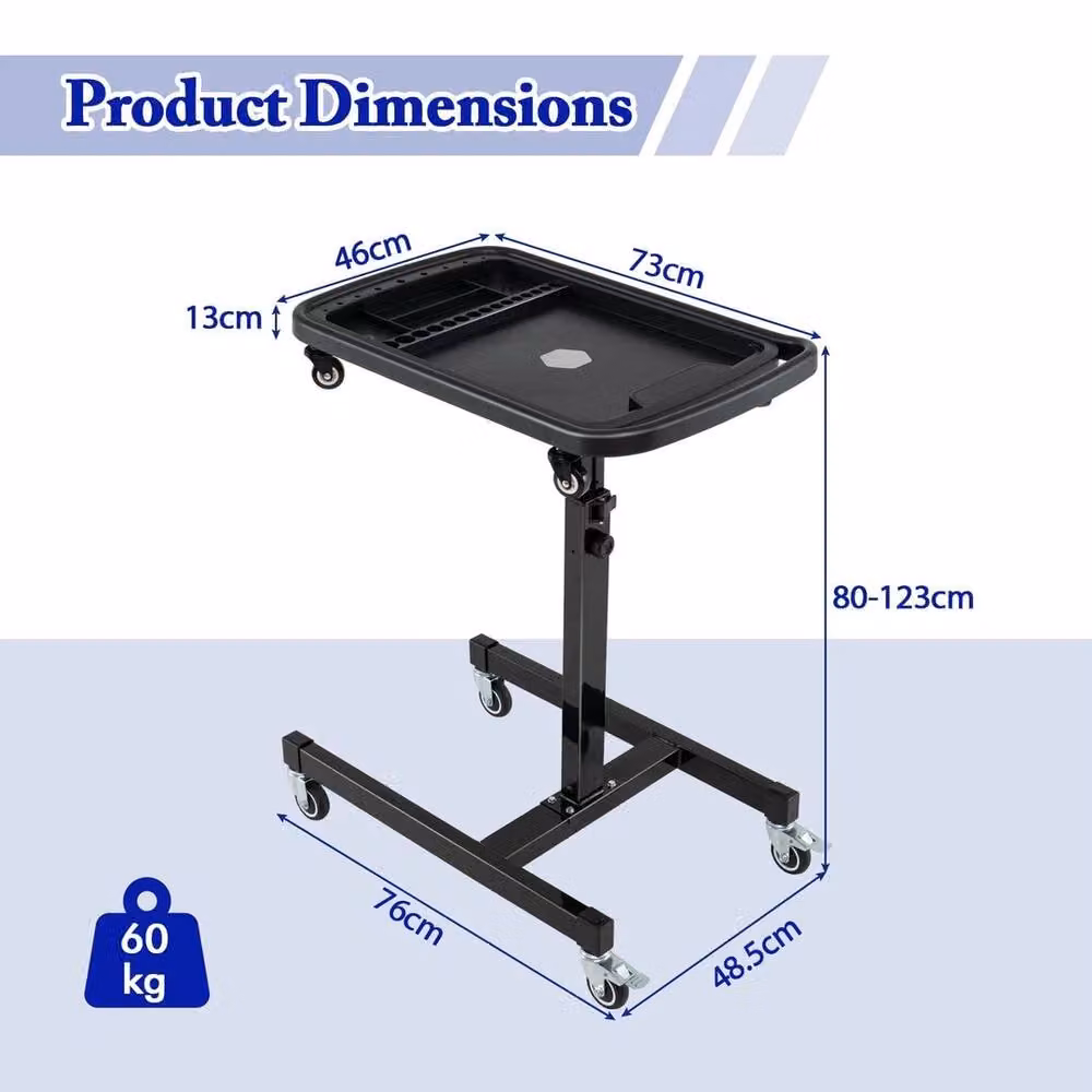 Havendro 2-in-1 Adjustable Rolling Metal Work Table with Tool Tray, Black, W/D/H: 80 x 60 x 46 cm – 2