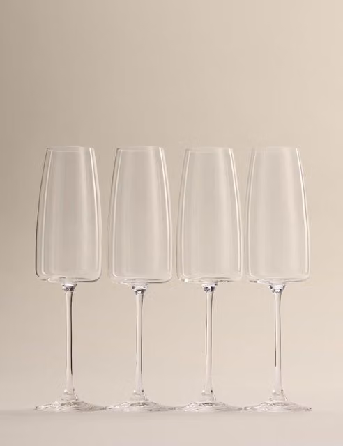 M&S Odette Set of 4 Clear Crystal Glass Champagne Flutes