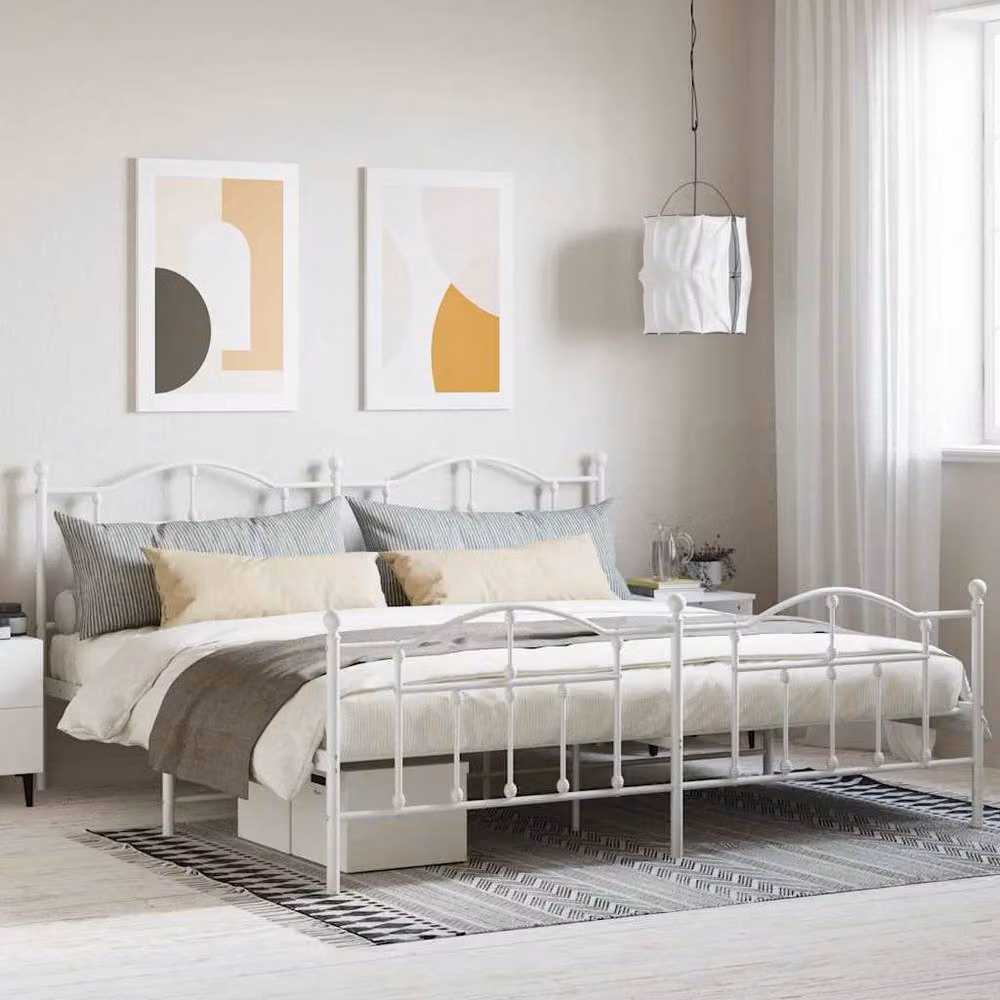 Berkfield Home Metal Bed Frame with Headboard and Footboard in White, 200 x 200 cm – 2