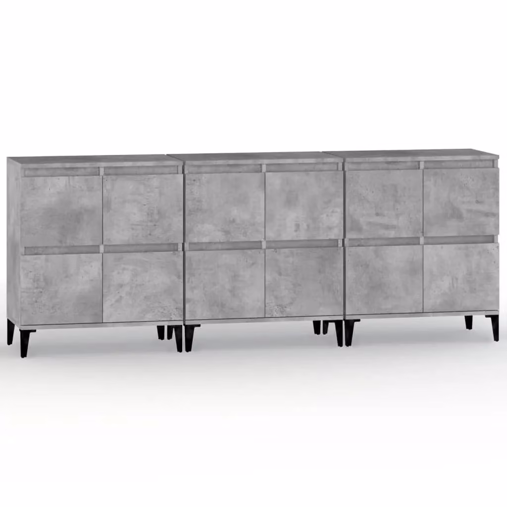 Berkfield Home Set of 3 Sideboards in Concrete Grey, MDF, W/D/H: 60 x 35 x 70 cm – 2