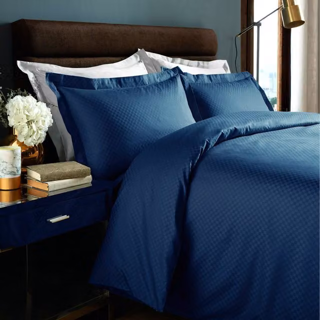 Roseley Modern Checked Cotton Duvet Cover and Pillowcase Set in Blue, W: 90 cm, L: 200 cm