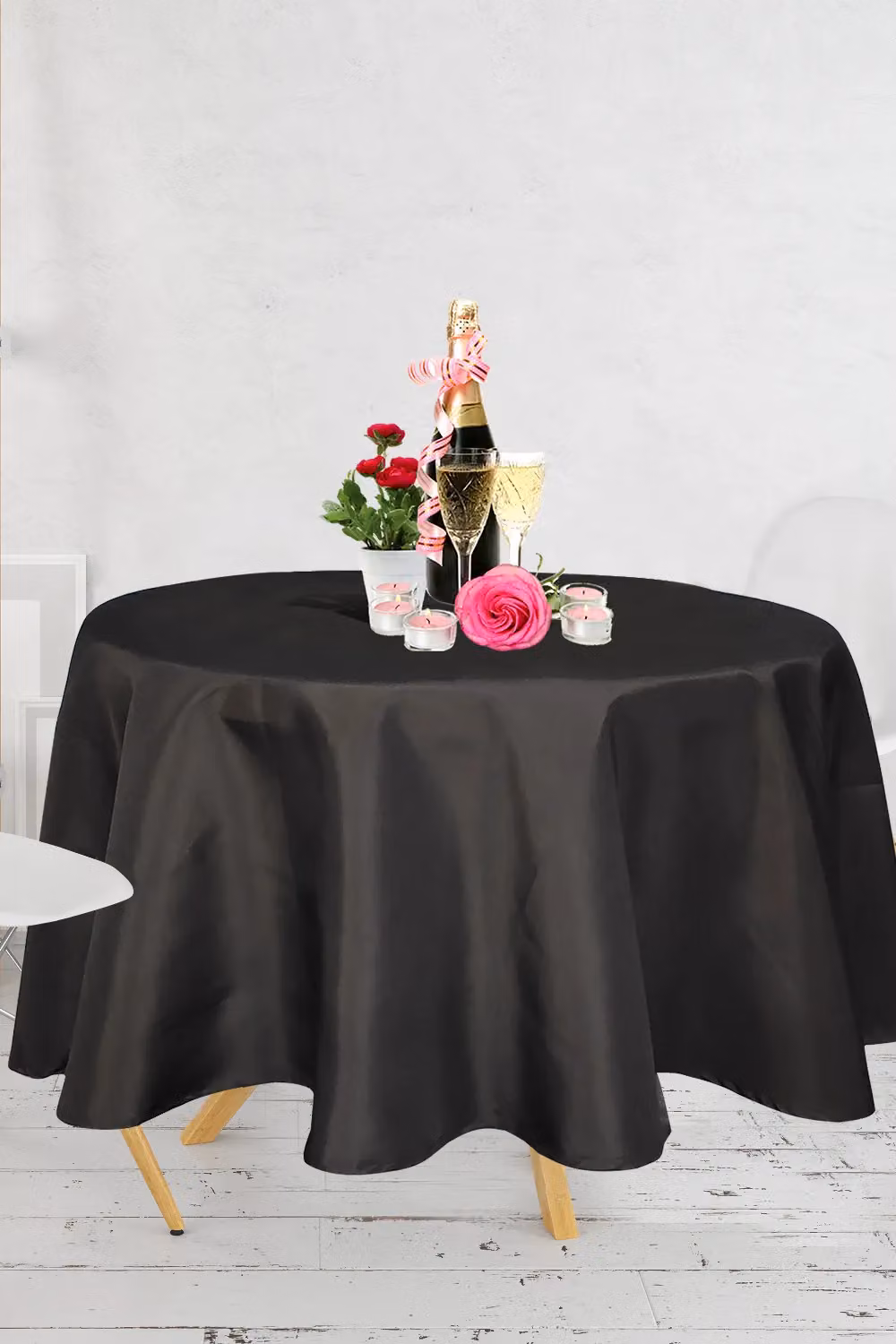 Neel Blue Round Polyester Tablecloth, Premium Circular Linen Table Cover in Black, Diameter: 335 cm – 3