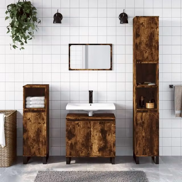 Berkfield Home Smoked Oak Bathroom Cabinet, Brown, W/D/H: 30 x 30 x 190 cm – 1