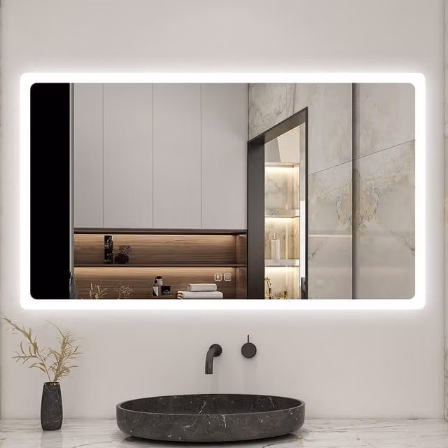AicaBathroom Large LED Bluetooth Dimmable Bathroom Mirror in White, Width: 140 cm