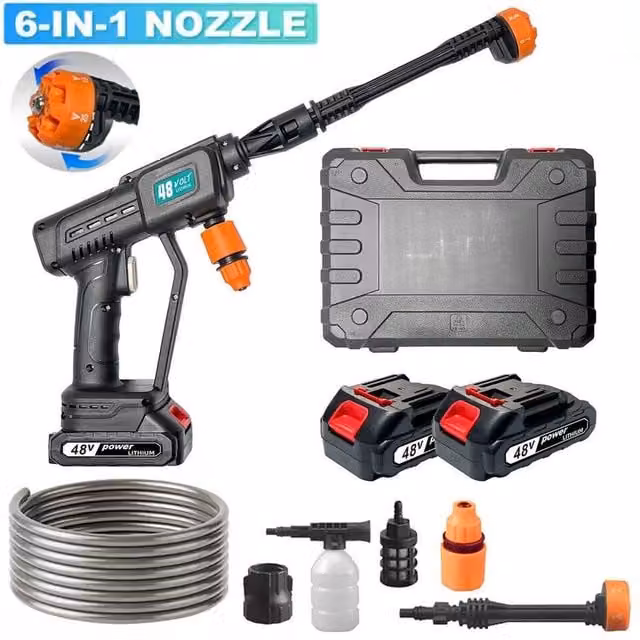 FLAVORA 48V Cordless Jet Washer with 2 Rechargeable Batteries in Grey – 1