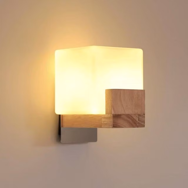 Pheashine Modern Natural Wood Wall Sconce with Glass Lampshade, Brown, G9, 3-Colour CCT