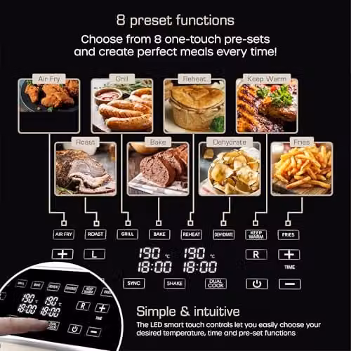 Swan SD10519C Retro Dual Basket Air Fryer with Swan Cyclone Technology, LED Display, 8 Pre-Set Cooking Options, Adjustable Temperature, 8L, 1700W, Beige – 3