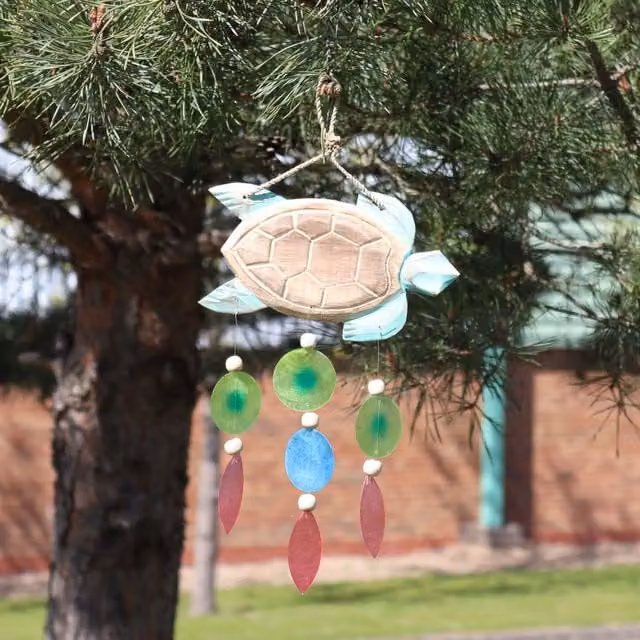 KDMK Aqua Turtle Copis Drop Carving Nautical Coastal Hanging Decor in Multicolour