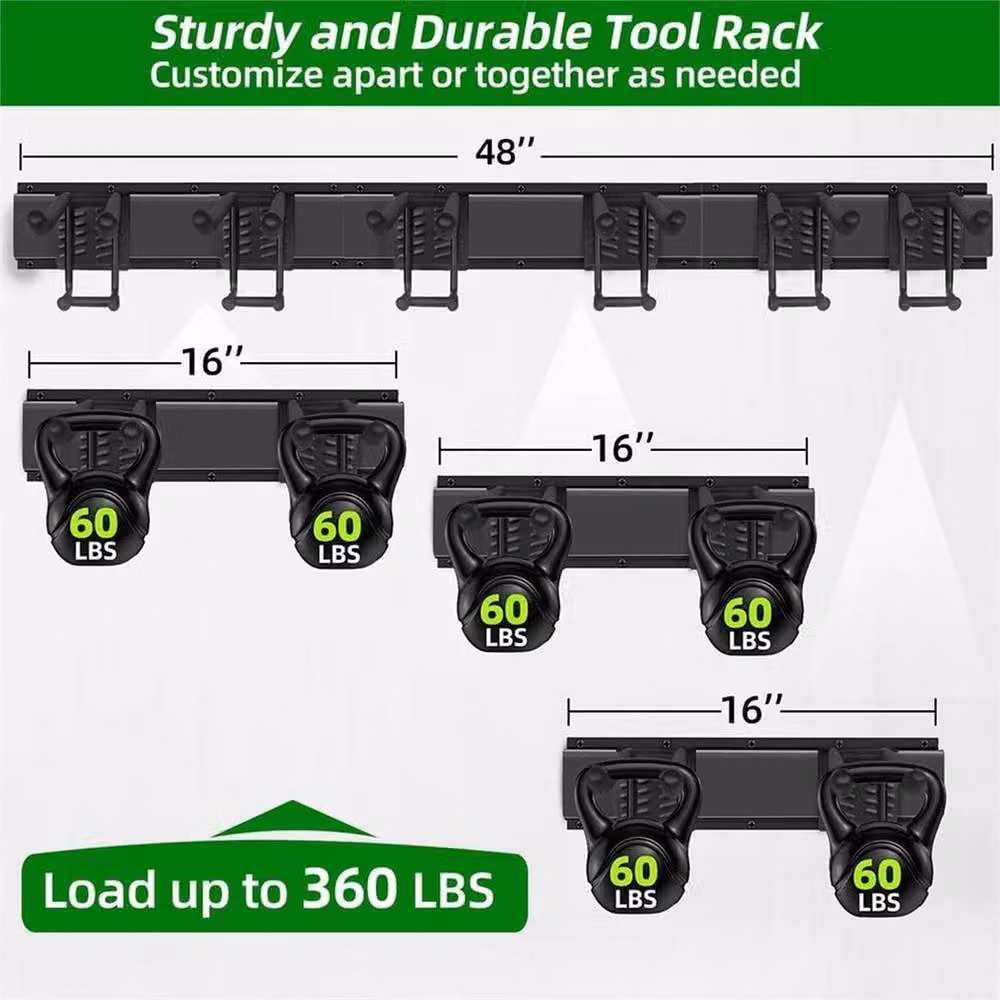 SPETLEK 3-Piece Wall Mounted Steel Tool Holder Storage Rack for Garage and Garden in Black – 4