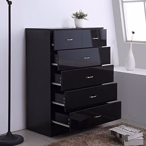 FWStyle Chilton 6 Drawer Chest of Drawers Black Gloss W/D/H: 100 x 70 x 40 cm – 4