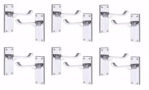 Golden Grace Victorian Scroll Latch Door Handles, 6 Pairs, Chrome Silver, 120mm – 1