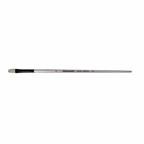 Daler-Rowney Graduate Flat Oil Brush with Natural Hog Bristle and Long Handle, Size 4, White and Silver