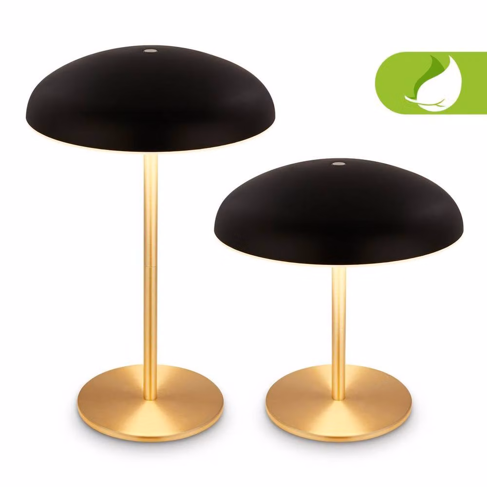 Briloner Rechargeable LED Table Lamp with Touch Dimming, IP44 Rated, Black and Gold/Brass, H x W x D: 30.5 x 19.5 x 19.5 cm – 2
