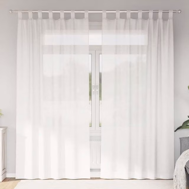 Berkfield Home White Voile Fabric Panel Curtains with Tabs, 2 Pack, W: 140 cm, H: 225 cm
