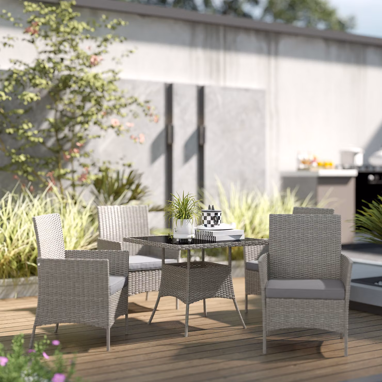 Outsunny Five-Piece Rattan Dining Set in Light Grey – 7